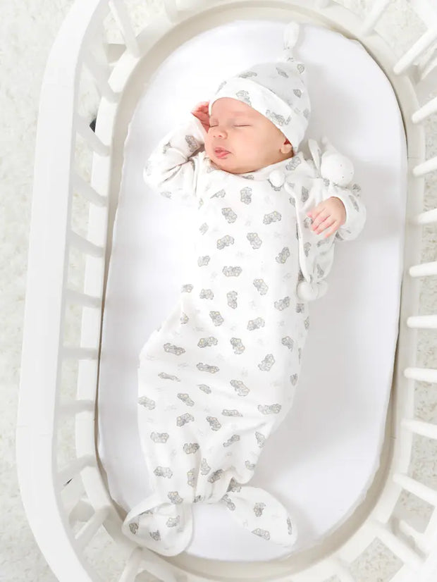 Organic Baby Knotted Gown - Hugs and Kisses Print