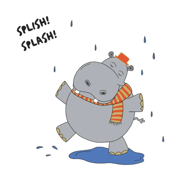 Organic Baby LS Bodysuit - Splash Hippo Screenprint