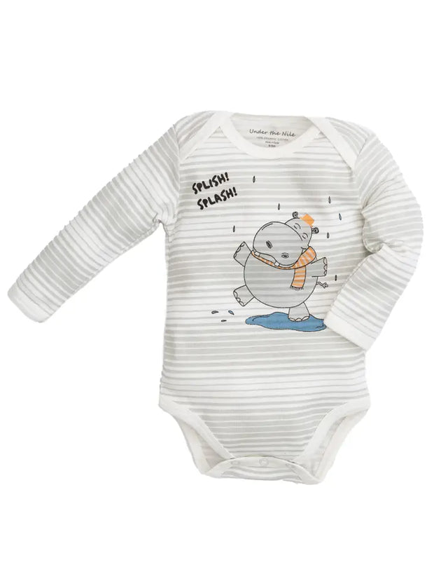 Organic Baby LS Bodysuit - Splash Hippo Screenprint