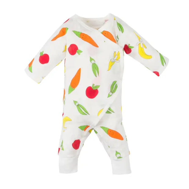Organic Baby Muslin Side Snap Kimono - Veggie Print