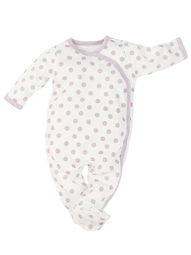 Organic Baby Side Snap Footie - Lavender Dot