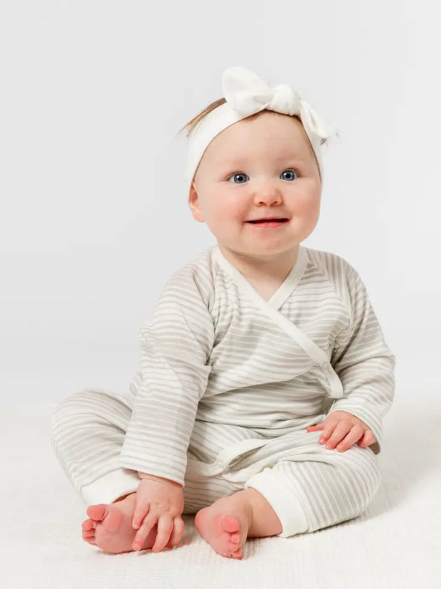 Organic Baby Side Snap Kimono - Grey Ombre Stripe