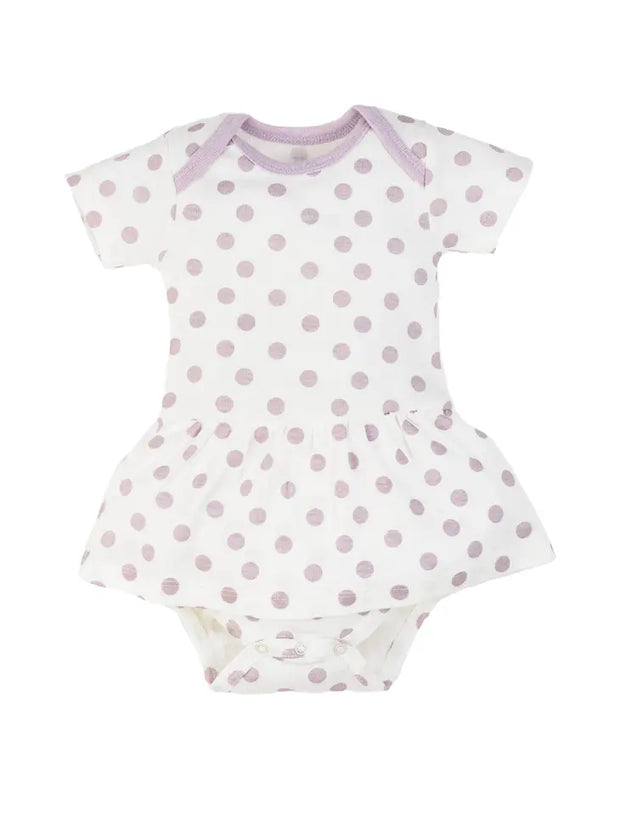 Organic Baby Skirted Dress Bodysuit - Lavender Dot