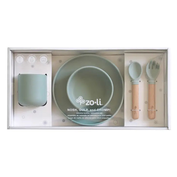 Silicone toddler feeding set - NOSH, GULP, CHOMP