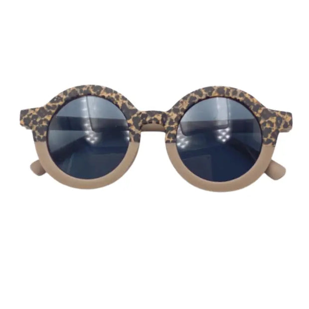 Kids Round Retro Two Tone Sunglasses - Coffee Cheetah Matte