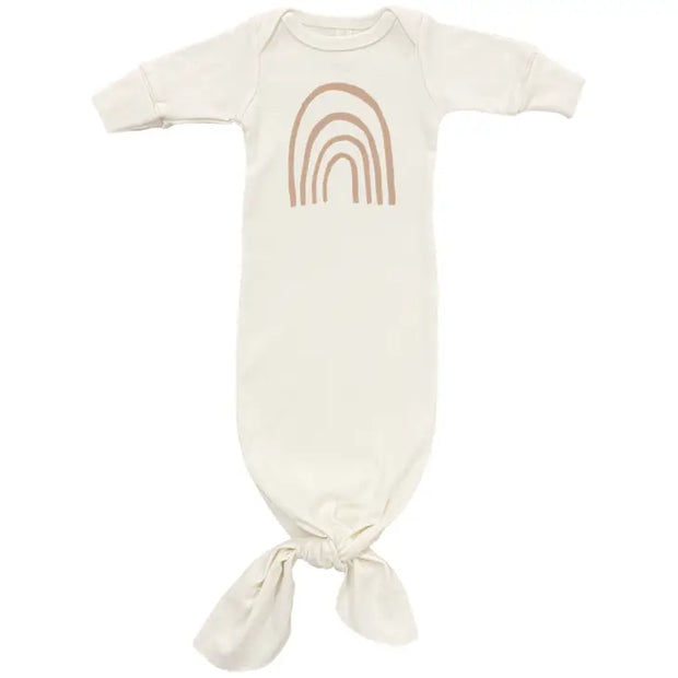 Rainbow Organic Cotton Newborn Tie Gown + Conv. Mittens Clay
