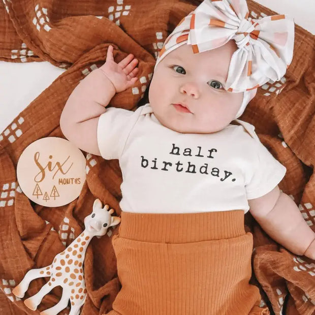 Half Birthday Organic Cotton Baby Bodysuit | Short Sleeve