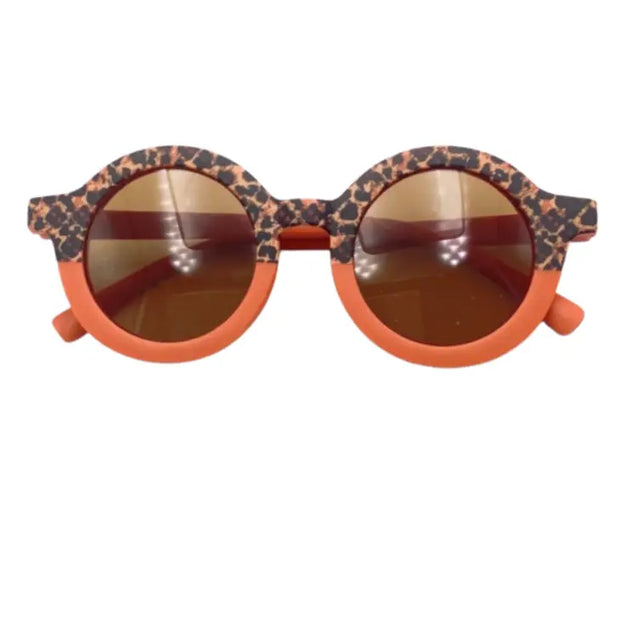 Kids Round Retro Two Tone Sunglasses - Rust Cheetah Matte