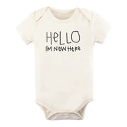 Hello I'm New Here Organic Cotton Baby Bodysuit Short Sleeve