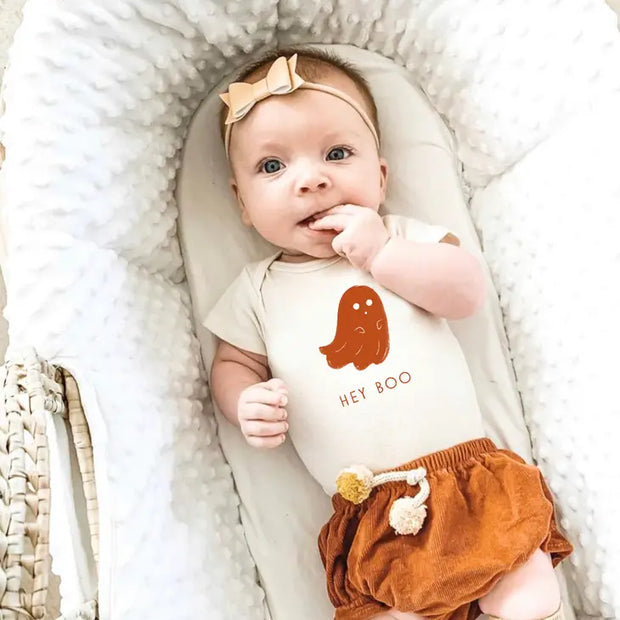 Hey Boo Ghost Organic Cotton Baby Bodysuit | Short Sleeve