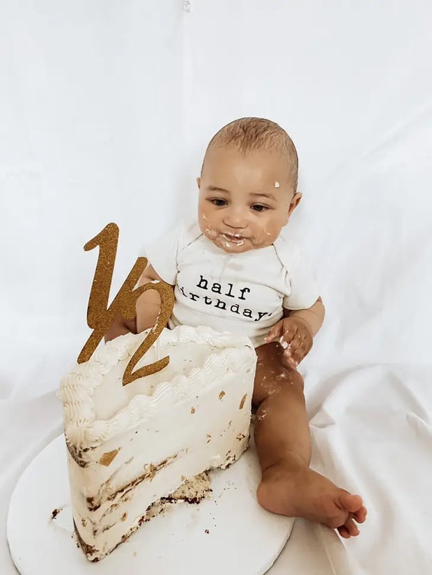 Half Birthday Organic Cotton Baby Bodysuit | Short Sleeve