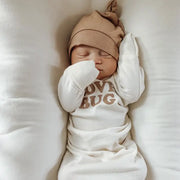 Love Bug Fold Over Mittens Long Sleeve Newborn Tie Gown Clay